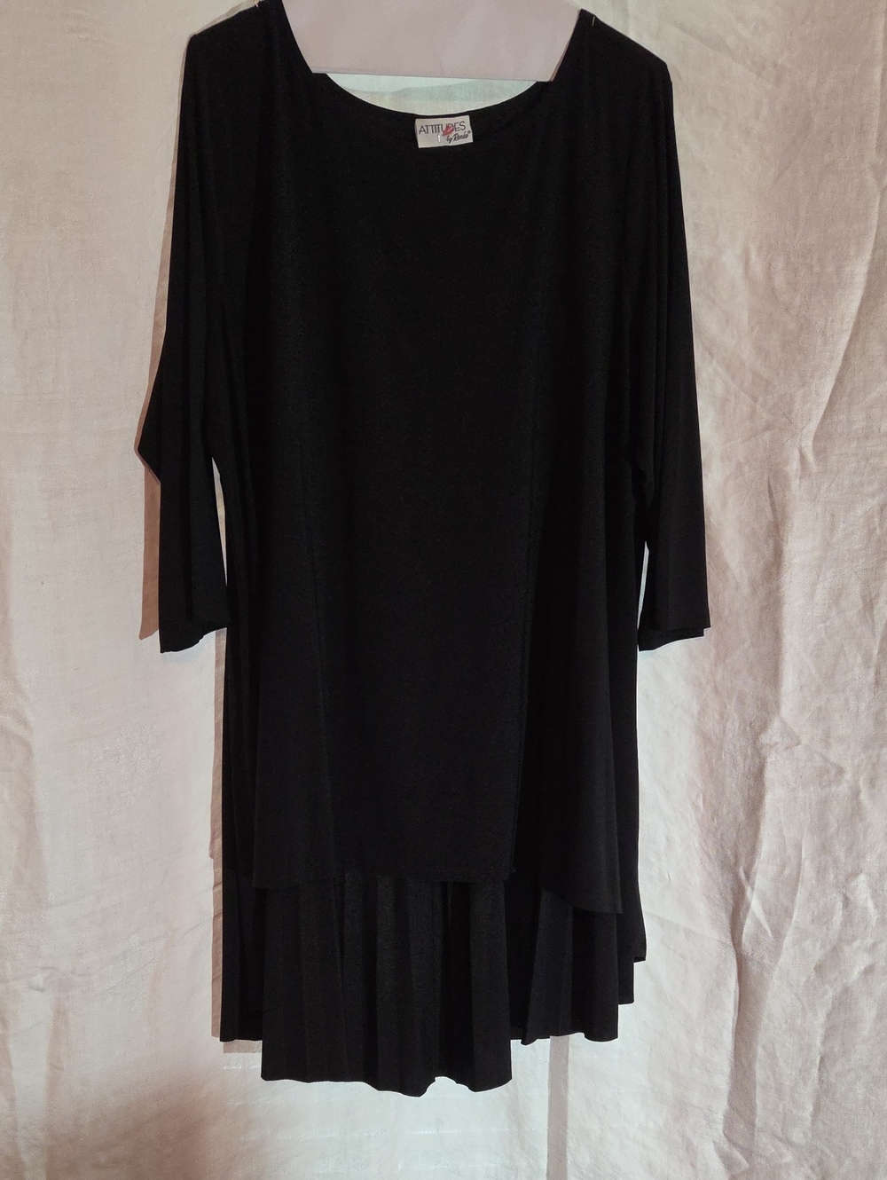 Attitudes by Renee Black Long Sleeve Layered Pleated Hem Dress